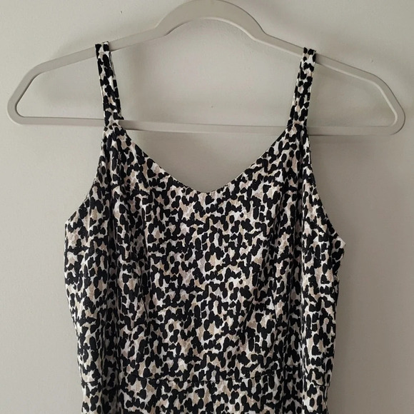 Old Navy Cami Sundress Mini Animal Print Linen Blend Black Tan White Ruffle Hem - Picture 2 of 14